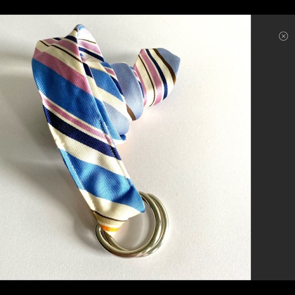 J. Crew silk ribbon belt womens M/L diagonal stripes tie D ring preppy coastal